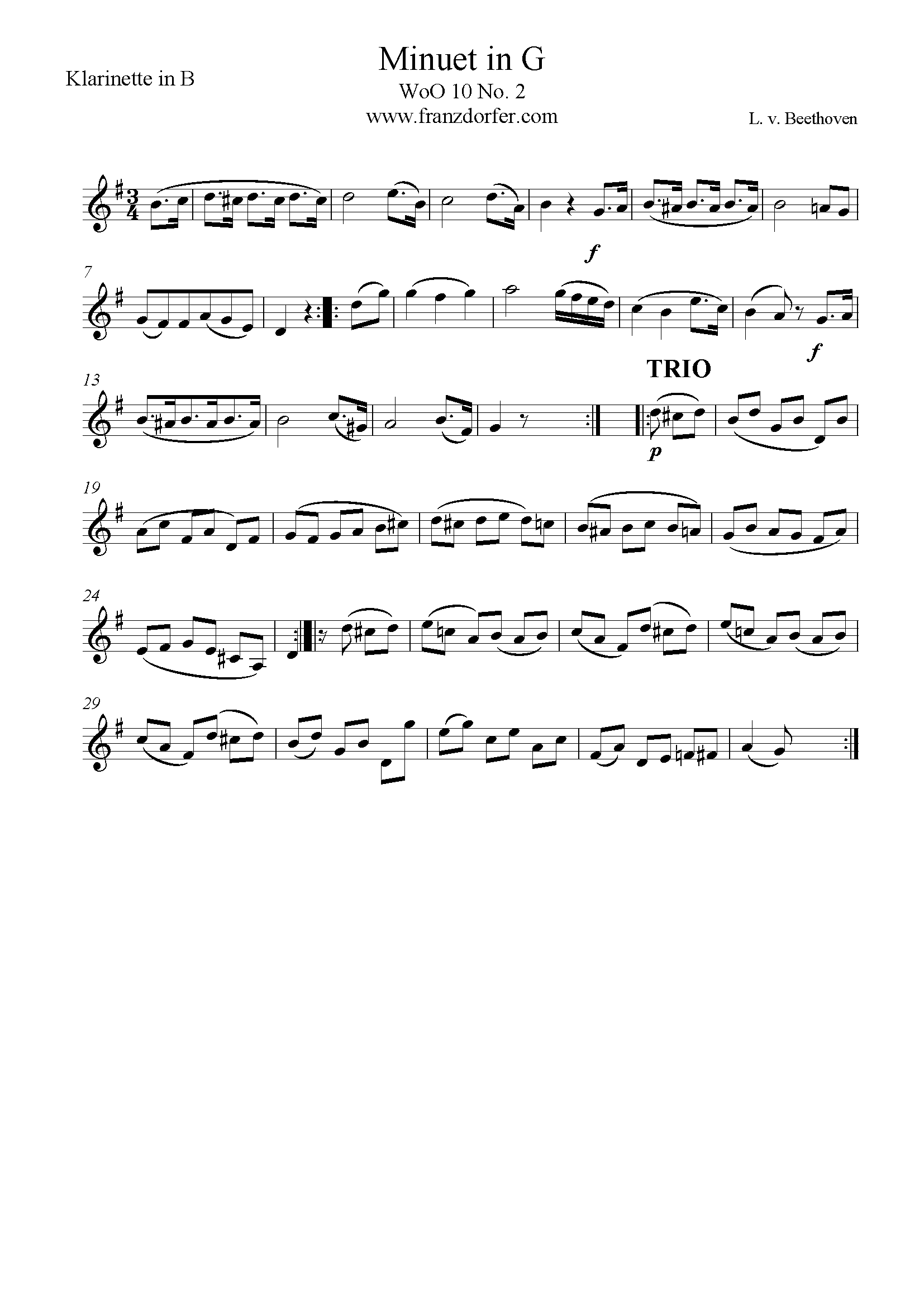 Beethoven Menuett in G-Gur WoO10 Nr. 2 Klarinette